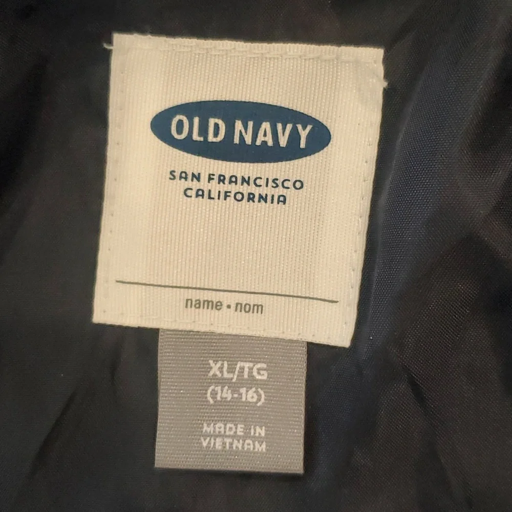 Kids Old Navy navy blue lined & hooded rain jacket size XL(14/16)
